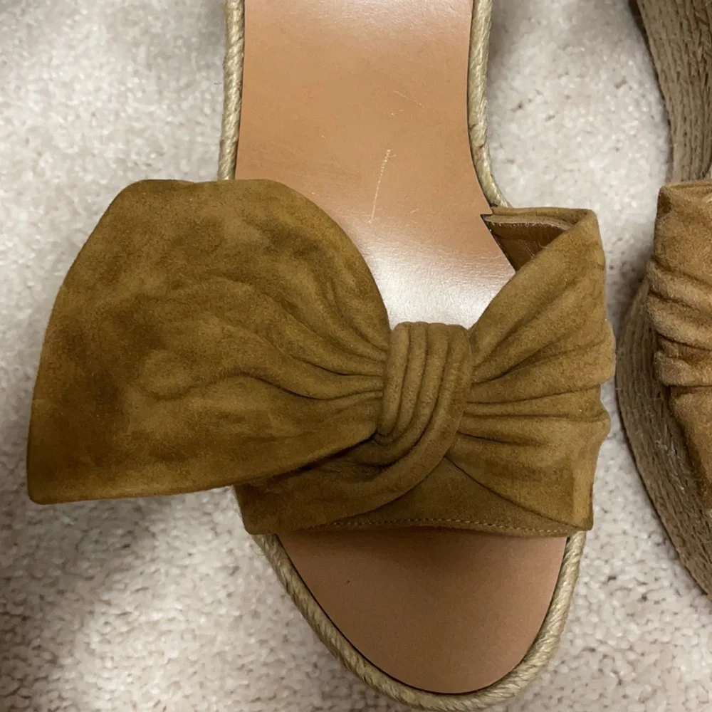 Valentino Garavani Tan Suede Bow Wedge Sandals